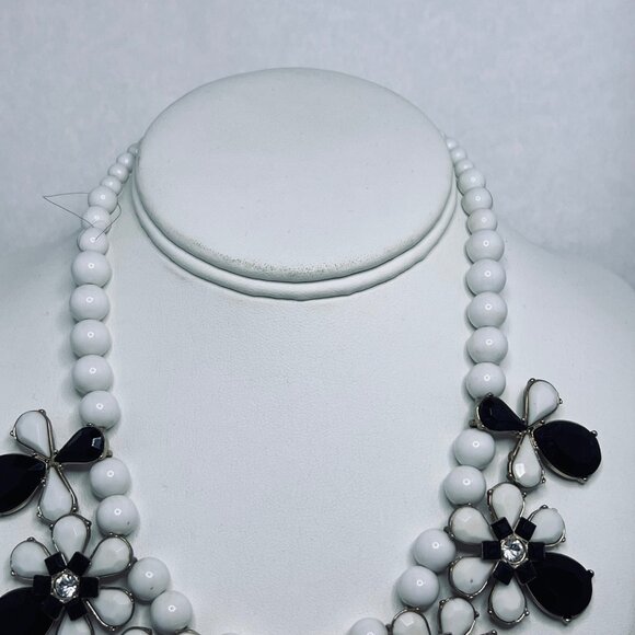 Charming Charlie Gold Tone, Black, White & Clear Floral Statement Necklace - Picture 5 of 6